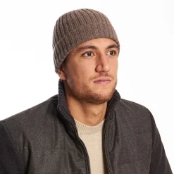 Taupe Colour Cashmere Ribbed Beanie