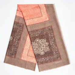 Taupe Wool And Silk Stole - Alternate Checks