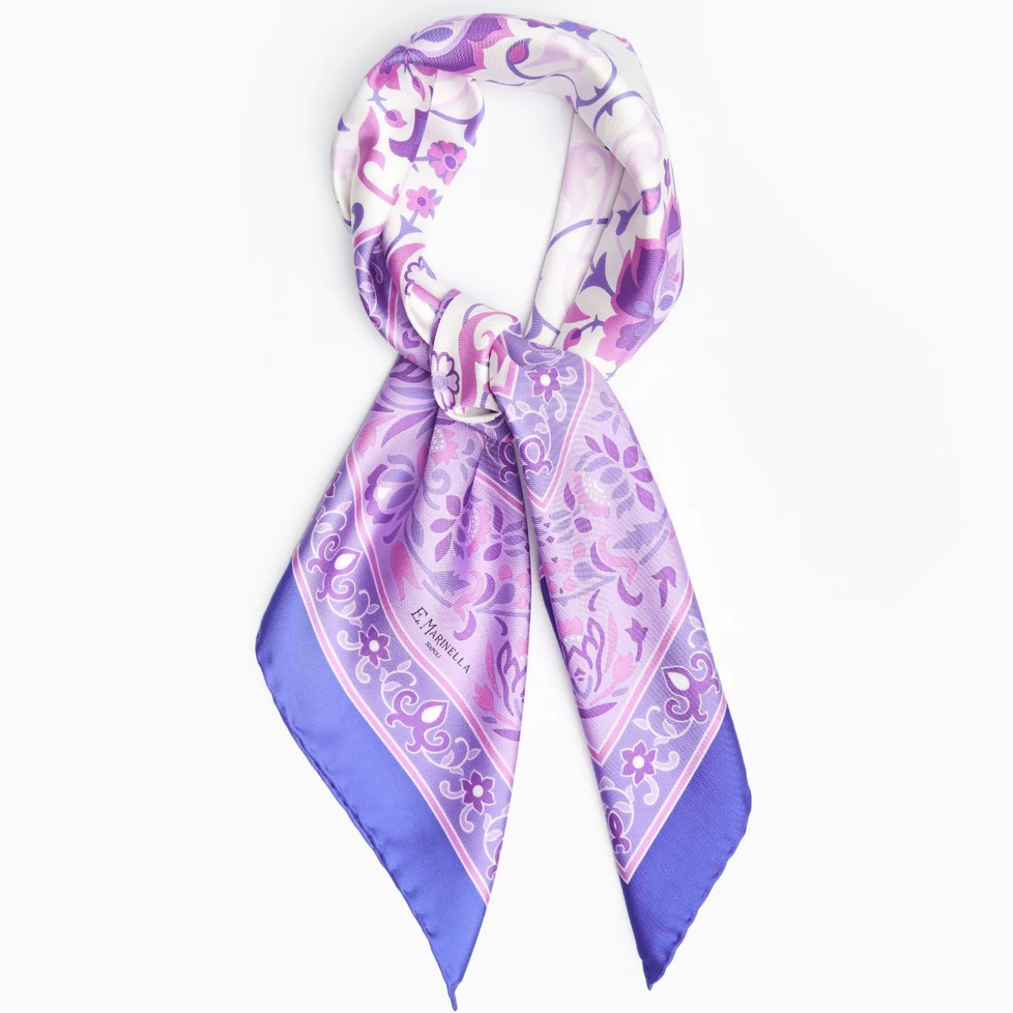 Violet Silk Scarf 90 - Damask Pattern