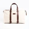 White Canvas Weekend Bag With Leather Trim