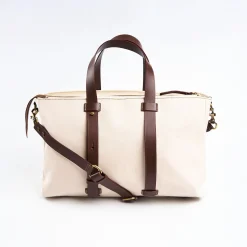 White Canvas Weekend Bag With Leather Trim