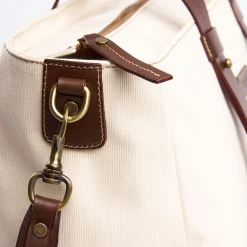 White Canvas Weekend Bag With Leather Trim