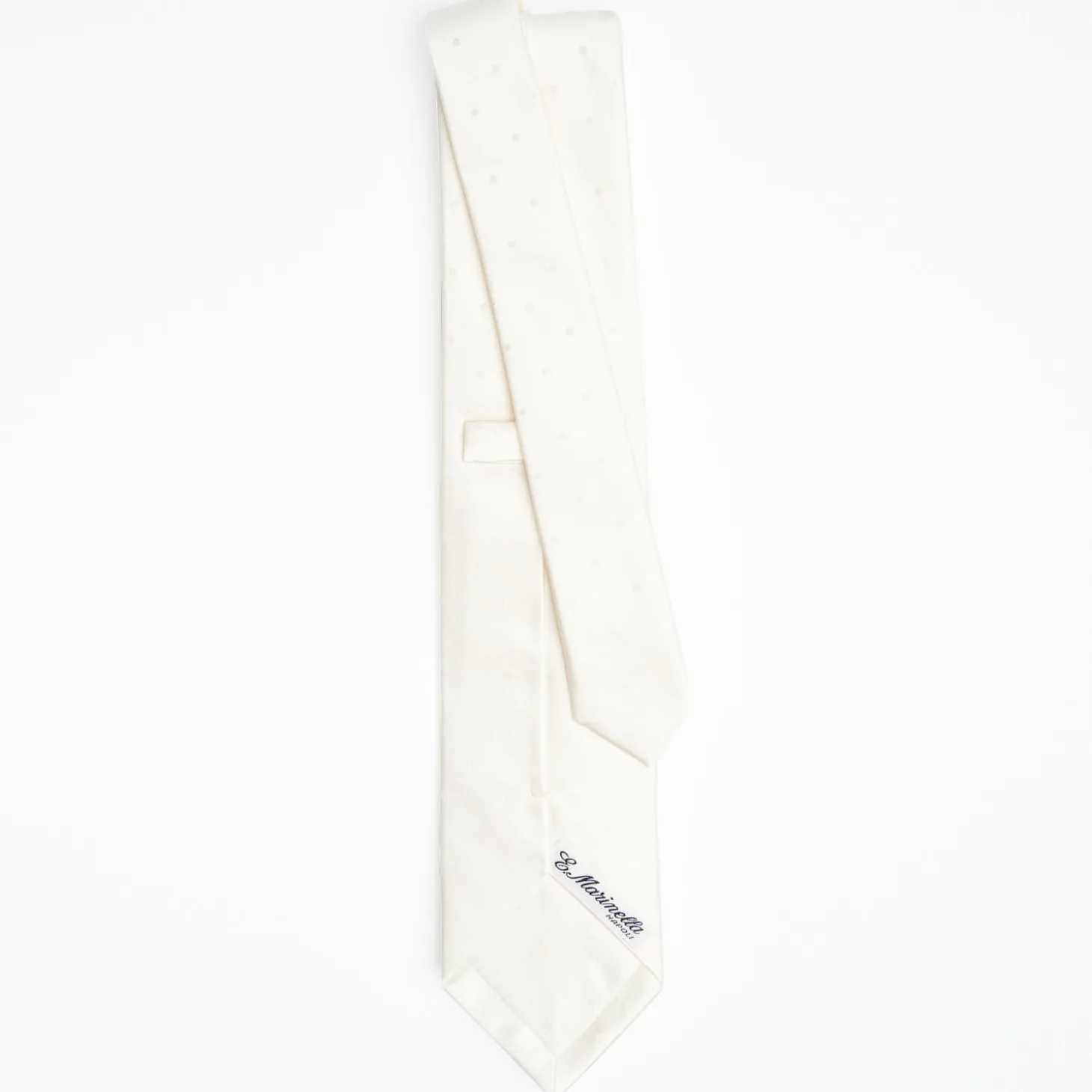 White Cerimonial Silk Satin Tie Polka Dot Pattern