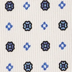 White Extra Long Sartorial Silk Tie - Small Flower Pattern