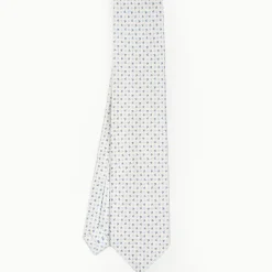 White 7 Fold Sartorial Silk Tie - Small Flower Pattern