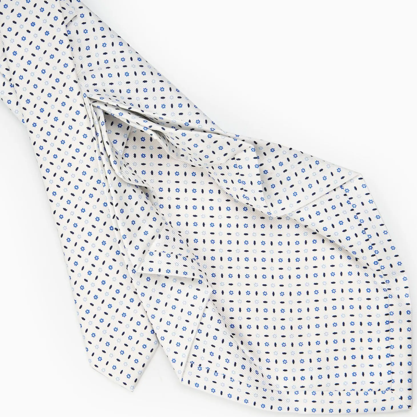 White 9 Fold Sartorial Silk Tie Small Flower Pattern
