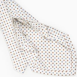 White 9 Fold Sartorial Silk Tie Small Flower Pattern