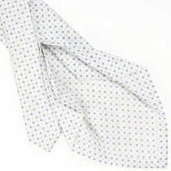 White 5 Fold Sartorial Silk Tie - Small Flower Pattern