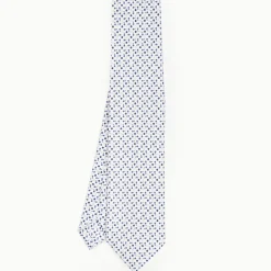White 5 Fold Sartorial Silk Tie - Small Flower Pattern