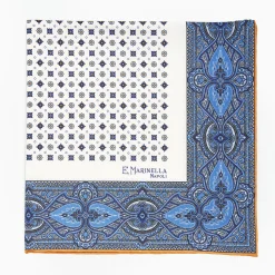 White Hand-Printed Silk Pocket Square Small Flower Pattern