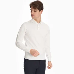 White Long Sleeve Knitted Polo
