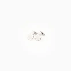 White Octagonal Cufflinks In Silver