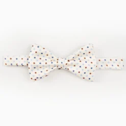 White Pre-Knotted Bowtie - Small Flower Pattern