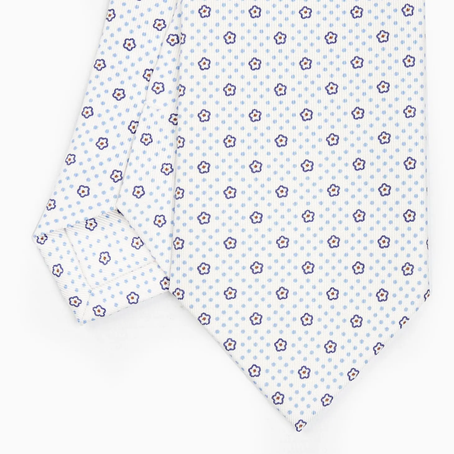 White Sartorial Classic Silk Tie - Small Flower Pattern