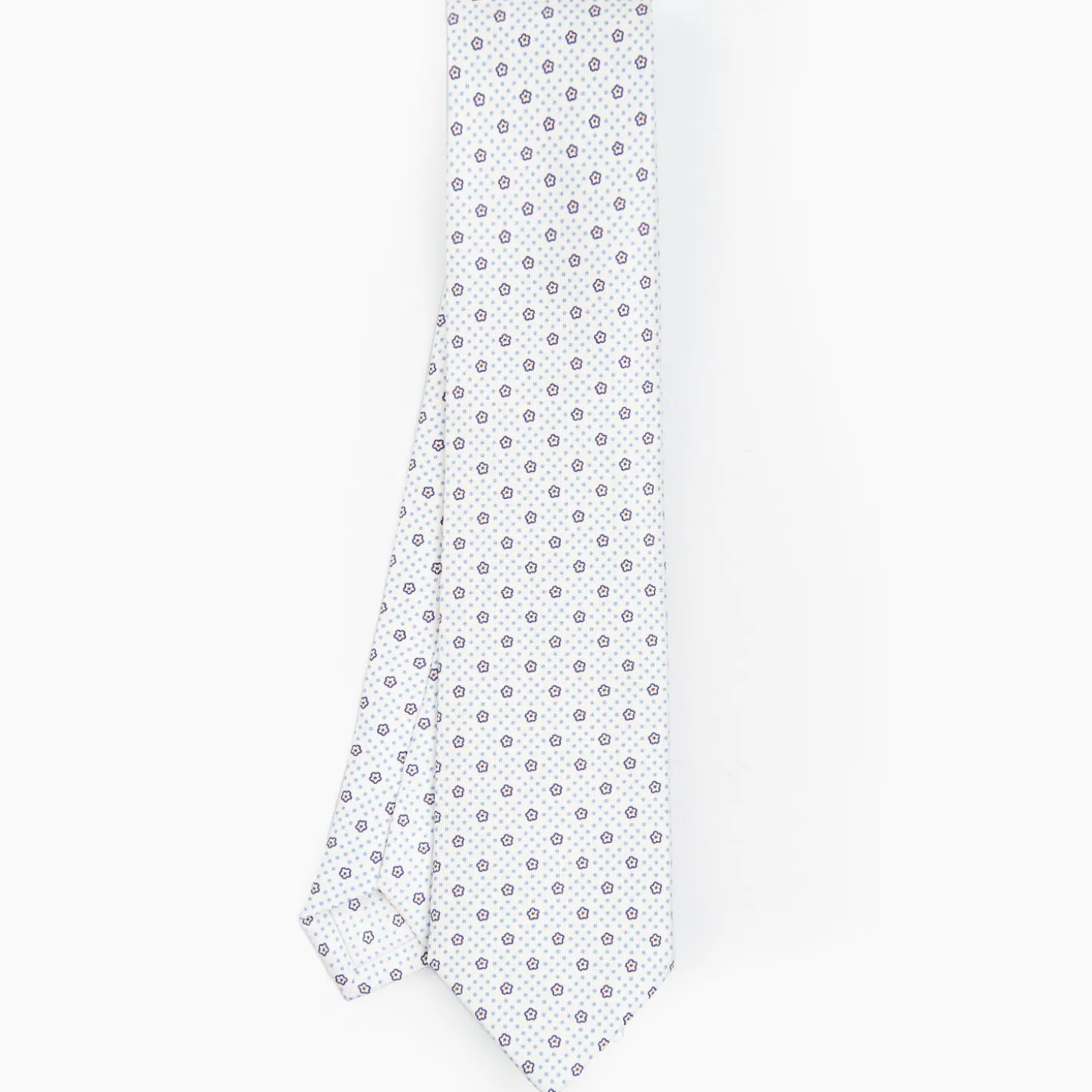 White Sartorial Classic Silk Tie - Small Flower Pattern