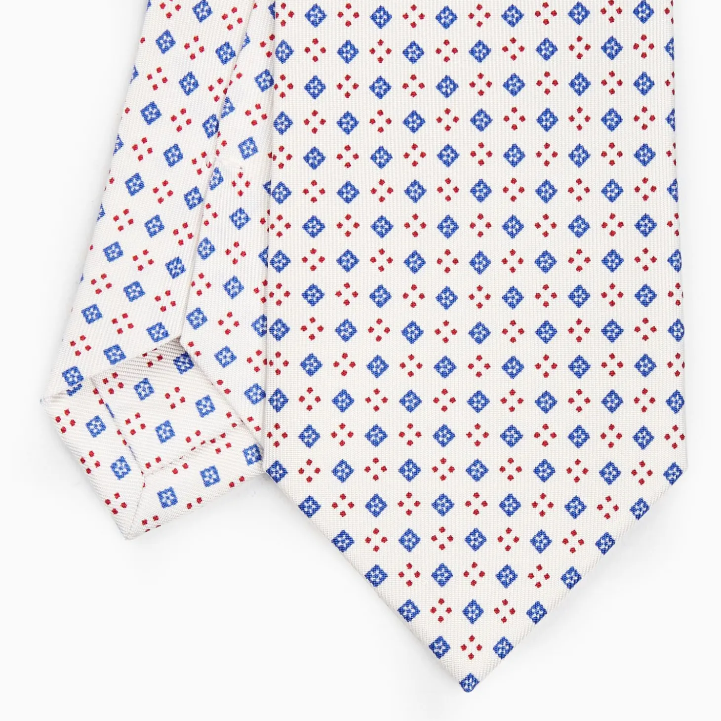 White Sartorial Classic Silk Tie - Small Flower Pattern