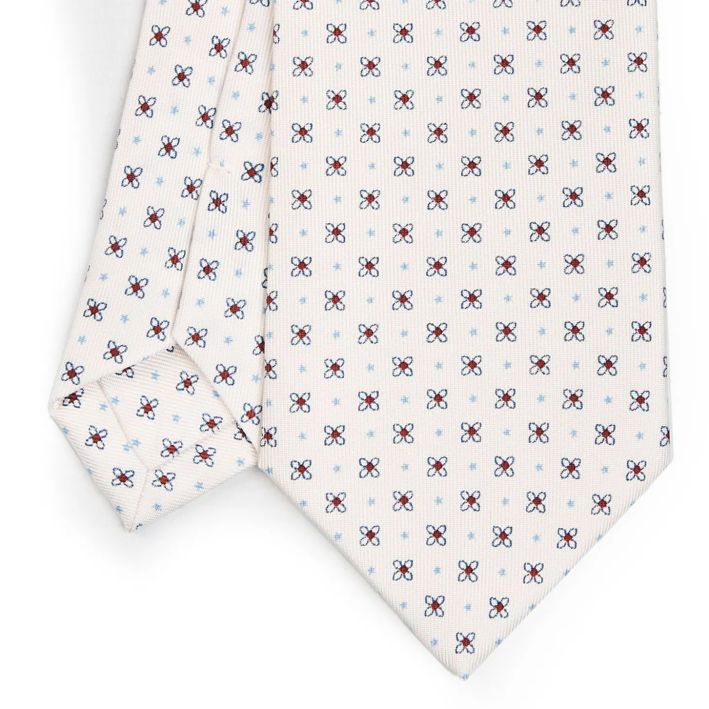 White Sartorial Classic Silk Tie - Small Flower Pattern
