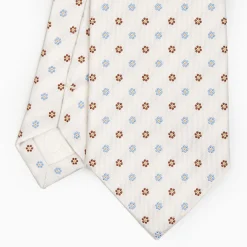 White Sartorial Jacquard Silk Tie - Small Flower Designs