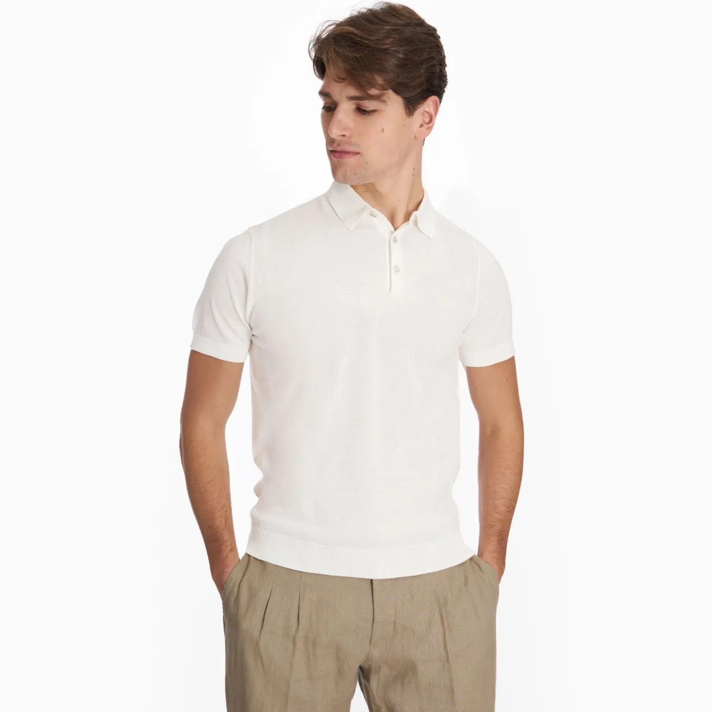 White Short Sleeve Knitted Polo