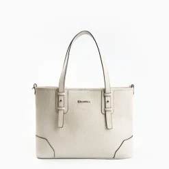 White Textured Leather Midi Tote Bag