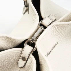 White Textured Leather Midi Tote Bag