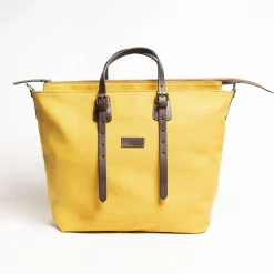 Yellow Canvas Weekend Bag With Leather Trim