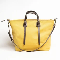 Yellow Canvas Weekend Bag With Leather Trim
