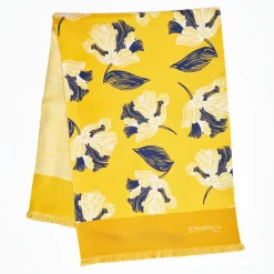 Yellow Double Silk Scarf - Floral Pattern