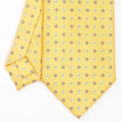 Yellow Extra Long Sartorial Silk Tie Small Flower Pattern