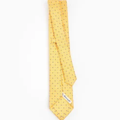 Yellow Extra Long Sartorial Silk Tie Small Flower Pattern
