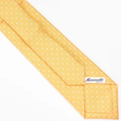 Yellow Extra Long Silk Tie - Small Flower Pattern
