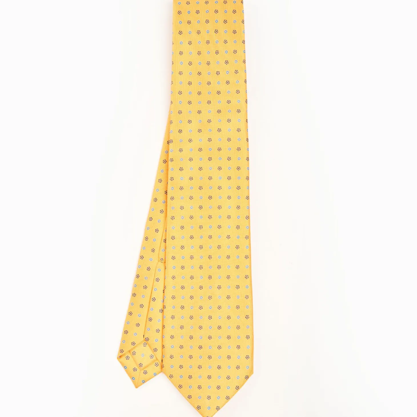 Yellow 9 Fold Sartorial Silk Tie Small Flower Pattern