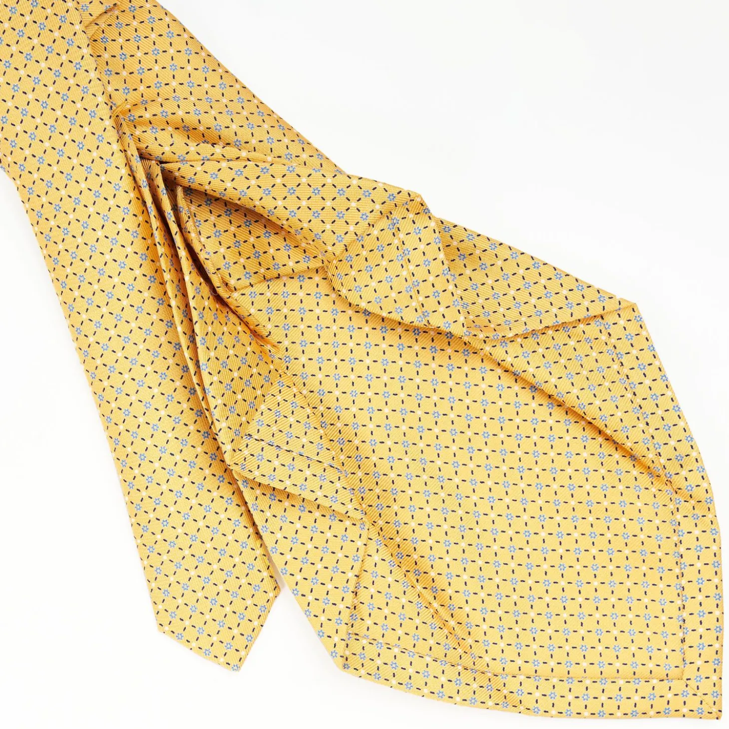 Yellow 7 Fold Sartorial Silk Tie - Small Flower Pattern