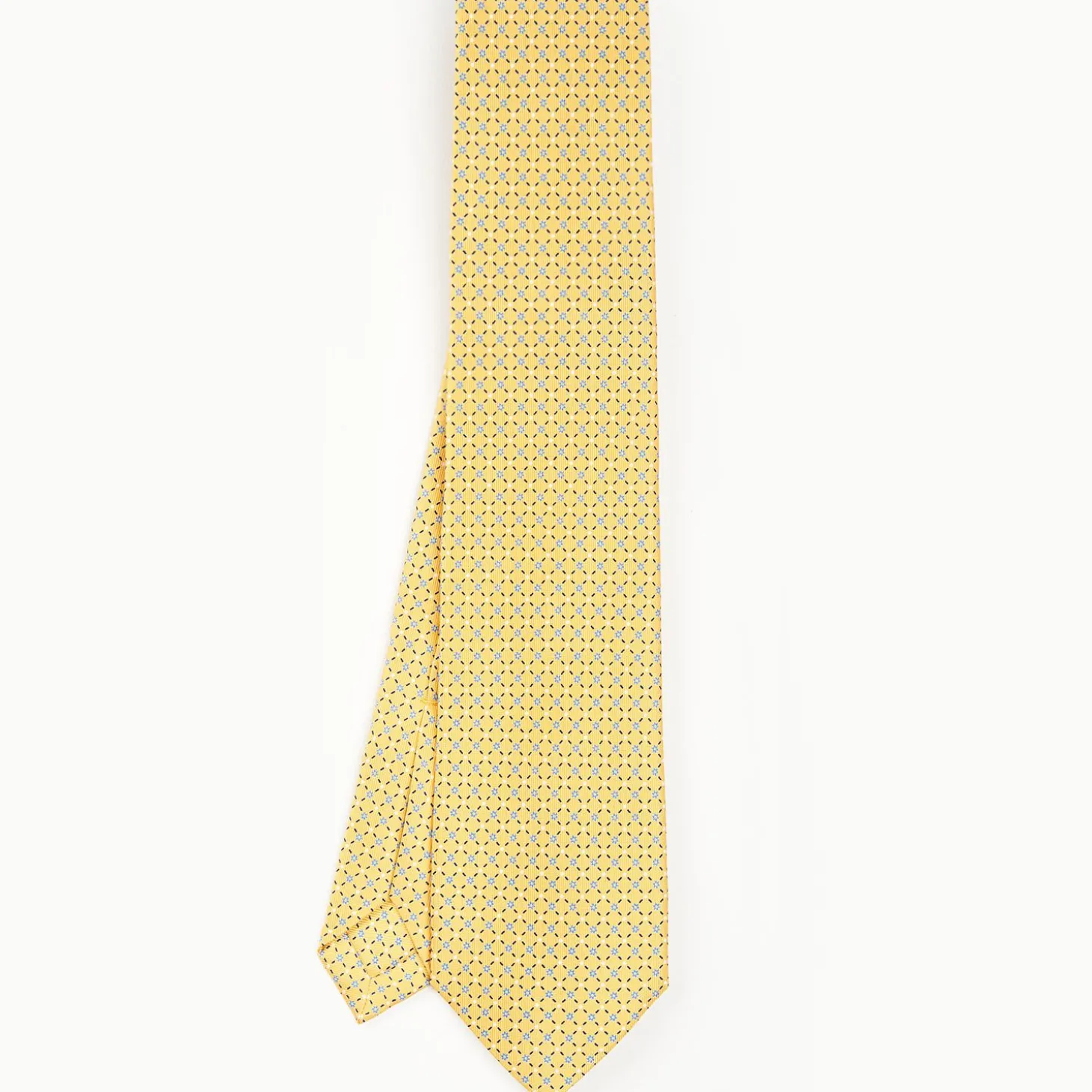Yellow 7 Fold Sartorial Silk Tie - Small Flower Pattern