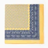 Yellow Hand-Printed Silk Pocket Square Large Flower Pattern