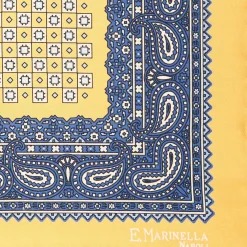 Yellow Hand-Printed Silk Pocket Square Large Flower Pattern