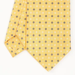 Yellow Sartorial Classic Silk Tie - Small Flower Pattern