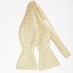 Yellow Silk Bowtie To Self-Tie - Small Flower Pattern