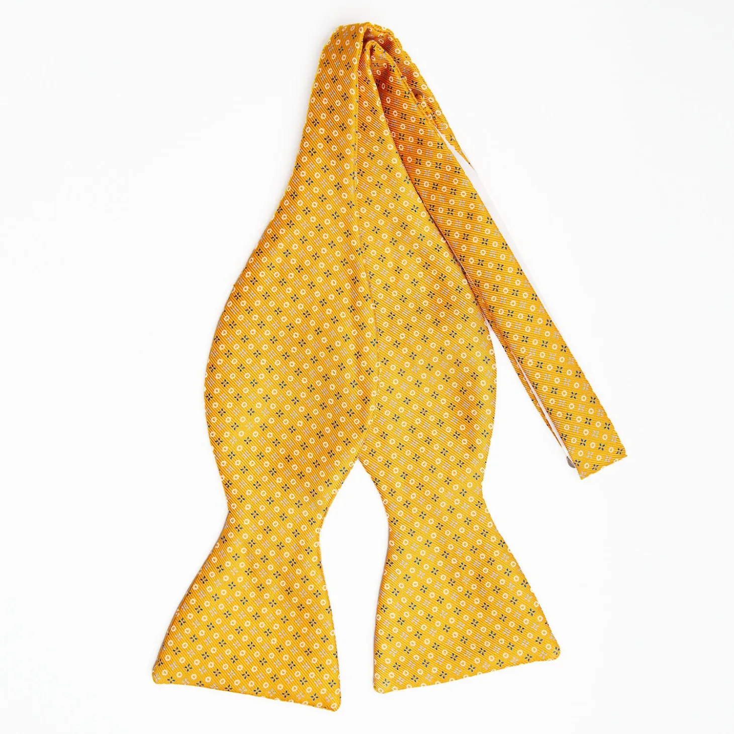 Yellow Silk Bowtie To Self-Tie - Small Flower Pattern