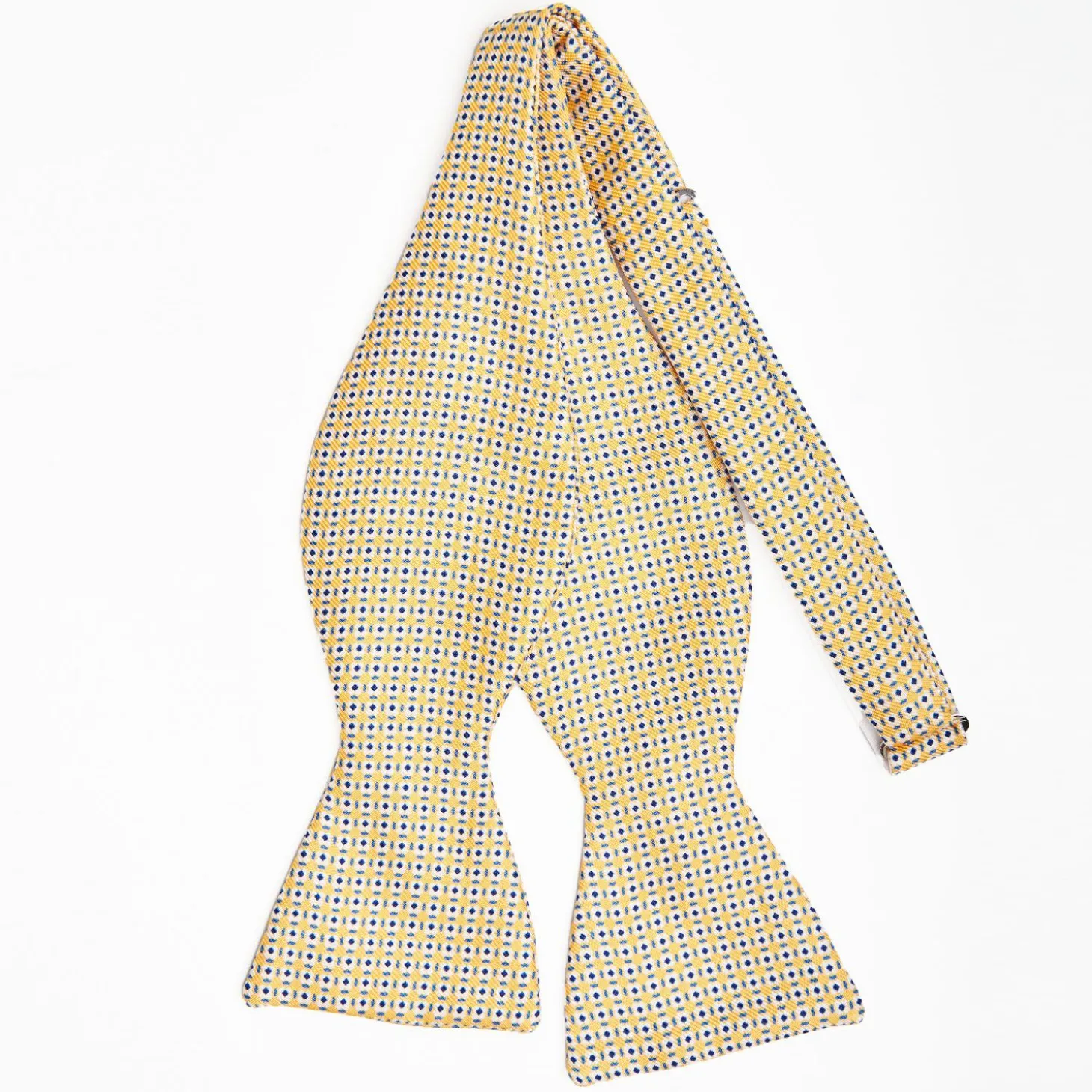 Yellow Silk Bowtie To Self-Tie - Small Flower Pattern