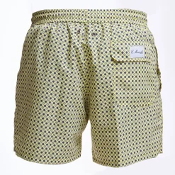 Yellow Swim Short - Small Flower Pattern