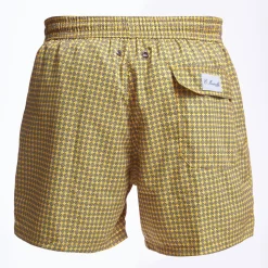 Yellow Swim Short - Small Flower Pattern
