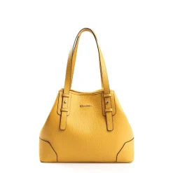 Yellow Textured Leather Midi Tote Bag